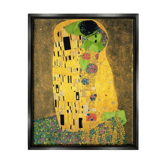 Stupell Industries Funny Classic Klimt Aliens Framed Floater Canvas Wall Art